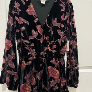 Floral Velvet Black and Pink Romper